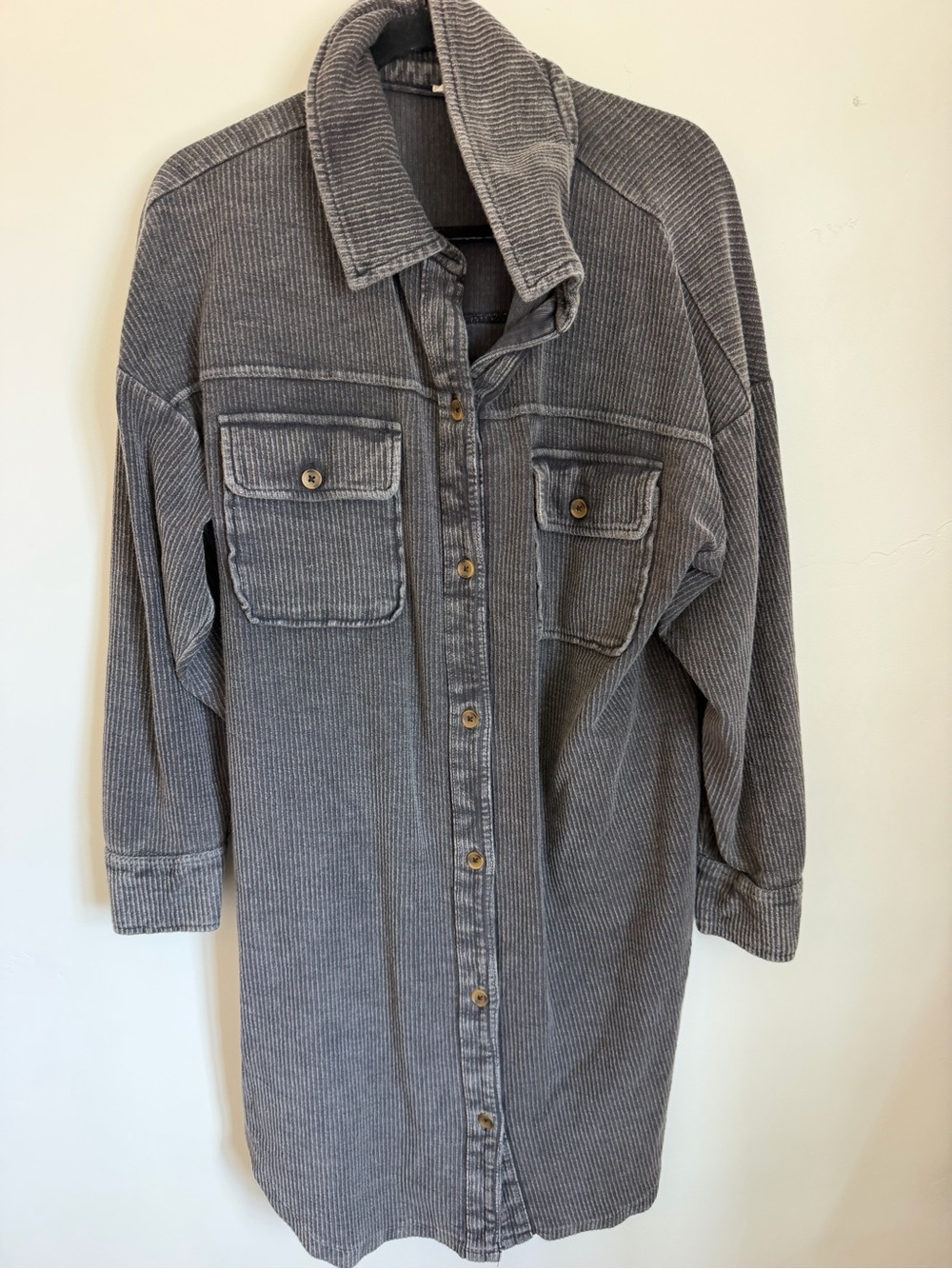 Pilcro Gray Corduroy Like Button-Front Shirt Dress